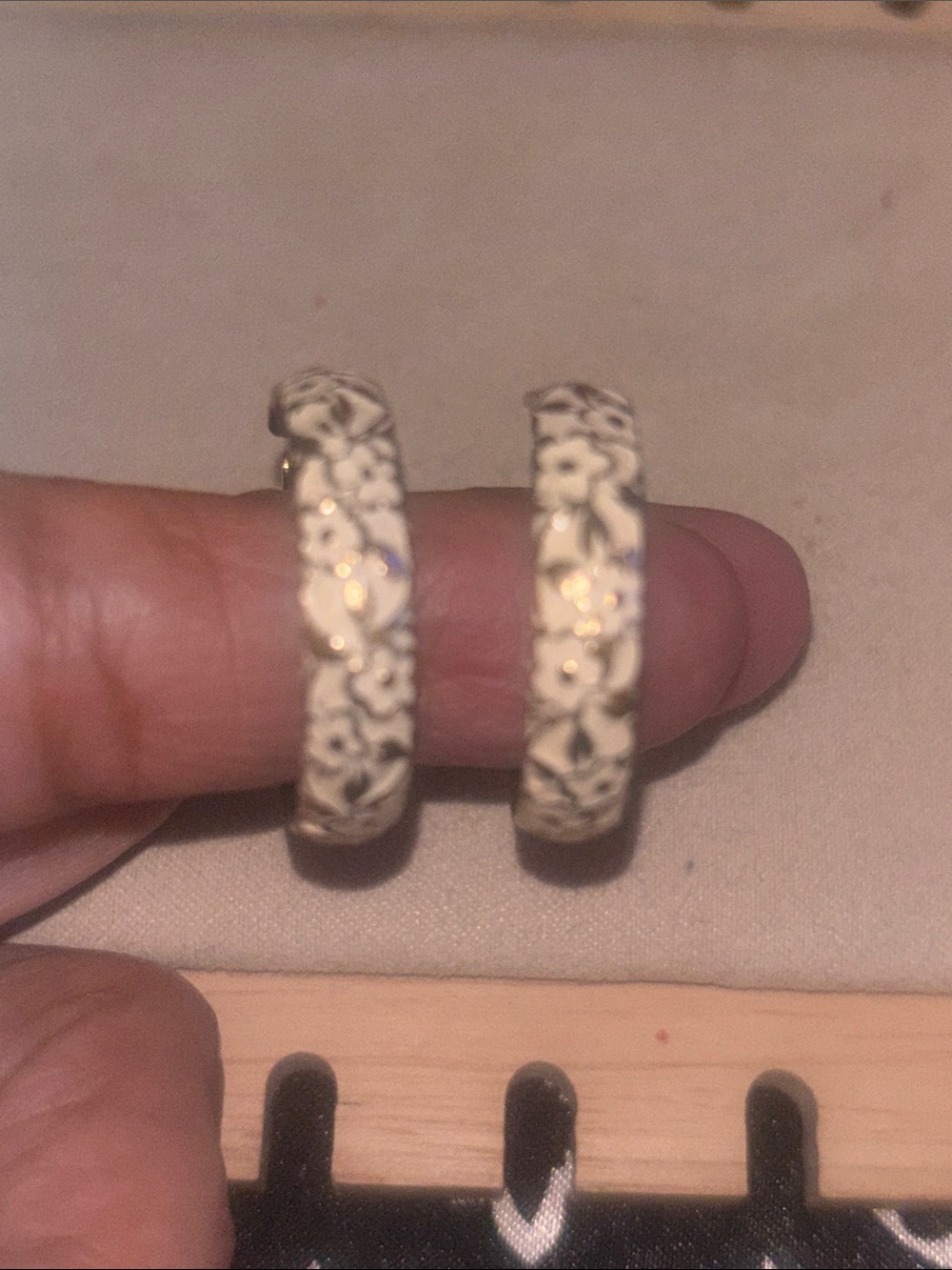 Vintage Silver Floral Hoop Earrings - Silver